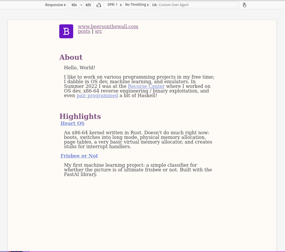 Screenshot of Firefox's responsive design mode